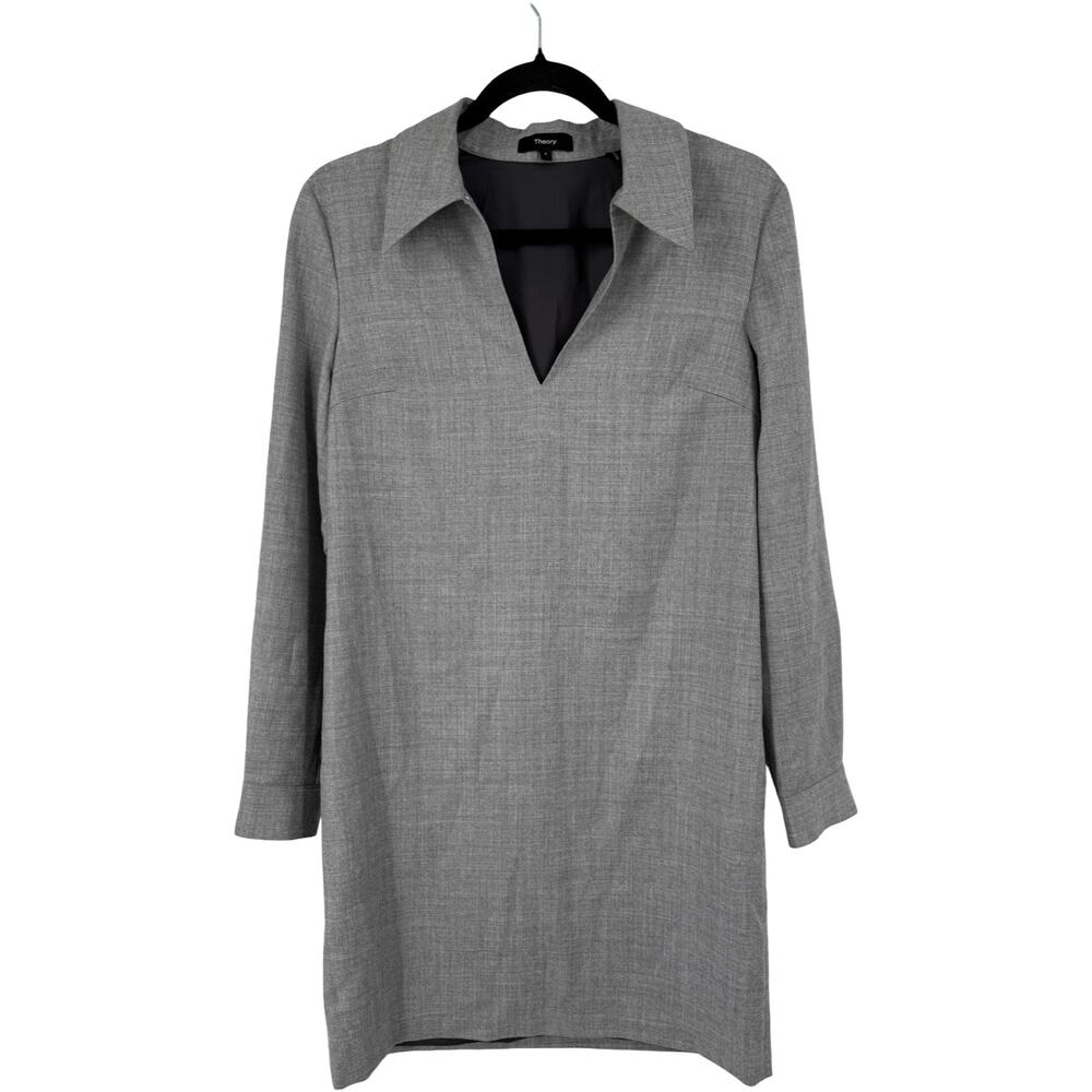 Theory Wool Sleek Flannel Shirt Dress gray size 2 DEFECT